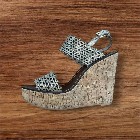 Tory Burch Floral Perforated 125mm Wedge Sandal Natural Blush size 9 - Picture 5 of 13